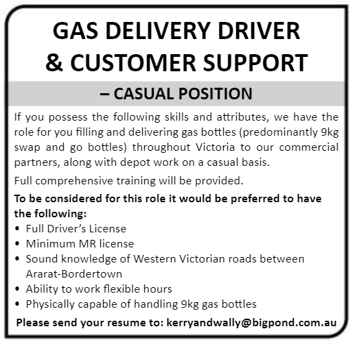 gas delivery driver and customer support