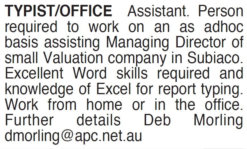 TYPIST/OFFICE Assistant