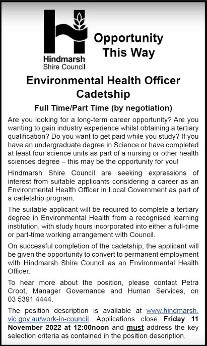 ENRIONMENTAL HEALTH OFFICER CADETSHIP-jobsaussie